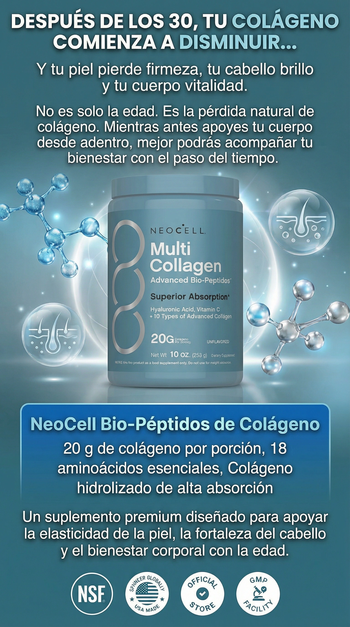 NeoCell Polvo de Bio-Péptidos de Colágeno 22 onzas - COMPRA 1 Y RECIBE 1 GRATIS